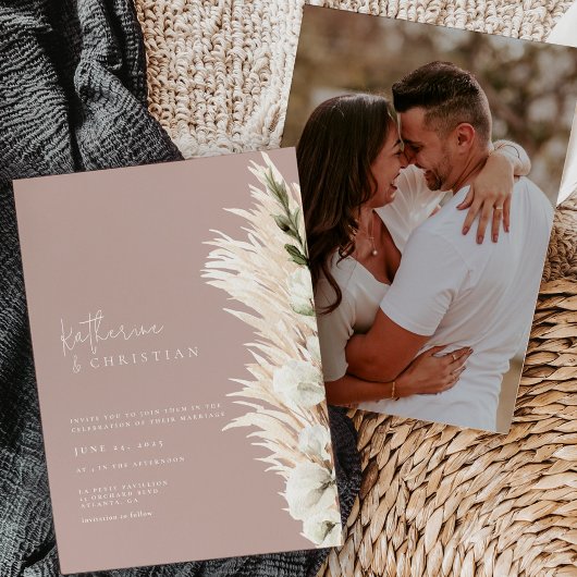 Rustikale Dusty Rose Modernes Foto Hochzeit Einladung