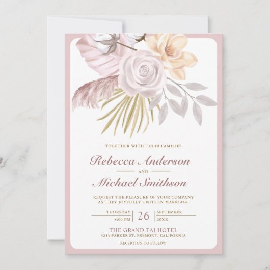 Rustikale Dusty Rose Pink Floral QR Code Hochzeit Einladung (Vorderseite)