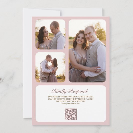Rustikale Dusty Rose Pink Floral QR Code Hochzeit Einladung (Rückseite)