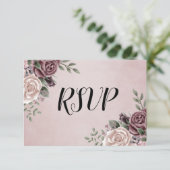 Rustikale Dusty Rose Wasserfarbe Blume Bouquet UAW RSVP Karte (Stehend Vorderseite)