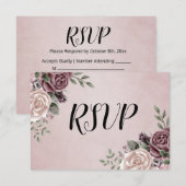 Rustikale Dusty Rose Wasserfarbe Blume Bouquet UAW RSVP Karte (Vorne/Hinten)