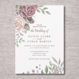 Rustikale Dusty Rose Wasserfarben Blumenstrauß Inv Einladung