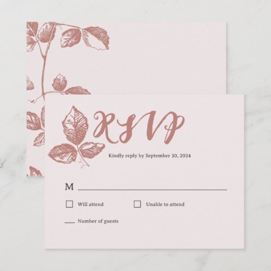 Rustikale Dusty-Rose Whimsisches Floral RSVP Karte (Vorne/Hinten)
