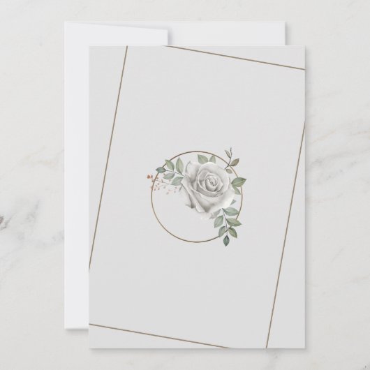 Rustikale Dusty White Rose Blume Einladung Hochzei (Rückseite)