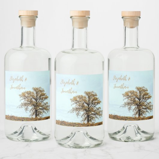 Rustikale Eichen-Herbst-Hochzeit Alkoholflaschenetikett (Flaschen)