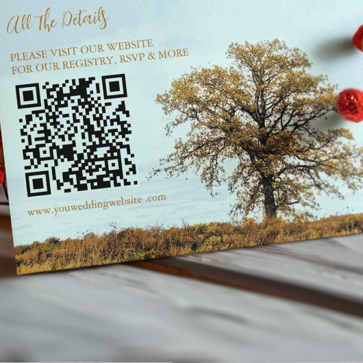 Rustikale Eichen-Herbst-Hochzeitsdetails Begleitkarte