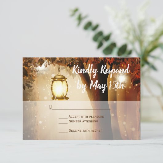 Rustikale Eichenbaum-Herbstlaub Hochzeiten von RSV RSVP Karte (Stehend Vorderseite)