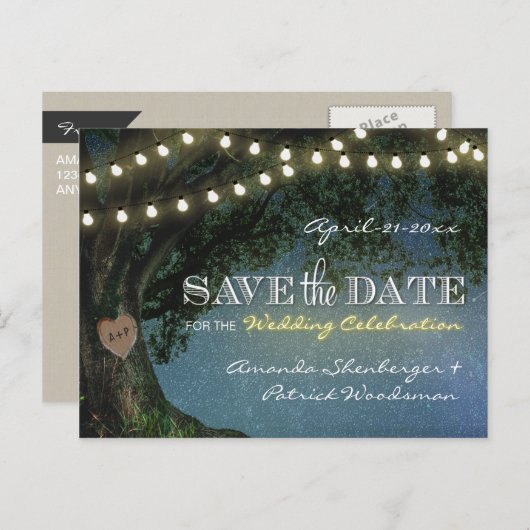 Rustikale Eichenbaumhochzeit speichert die Datumsk Ankündigungspostkarte (Vorne/Hinten)