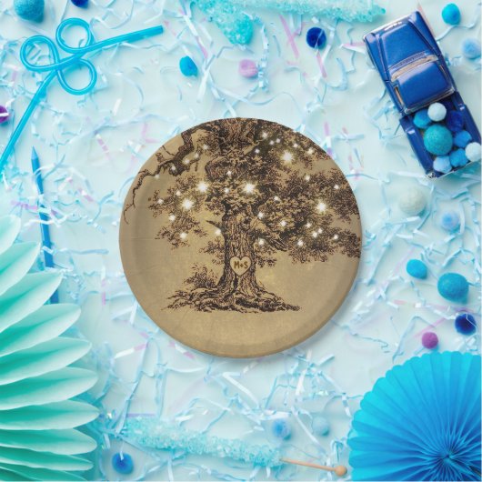 Rustikale Eichenbaumreihenleuchten Pappteller (Party)