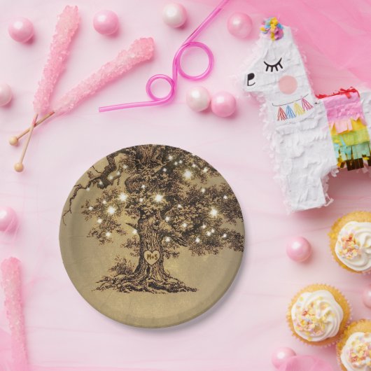 Rustikale Eichenbaumreihenleuchten Pappteller (Party)