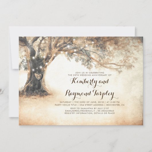 Rustikale Eichenbaumsaitenleuchten zum Hochzeitsta Einladung (Vorderseite)