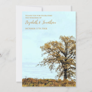Rustikale Eichenhochzeit im Herbst Dankeskarte