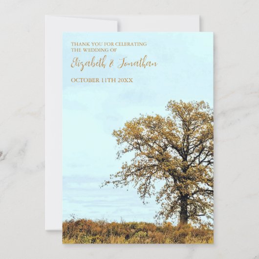 Rustikale Eichenhochzeit im Herbst Dankeskarte (Vorderseite)