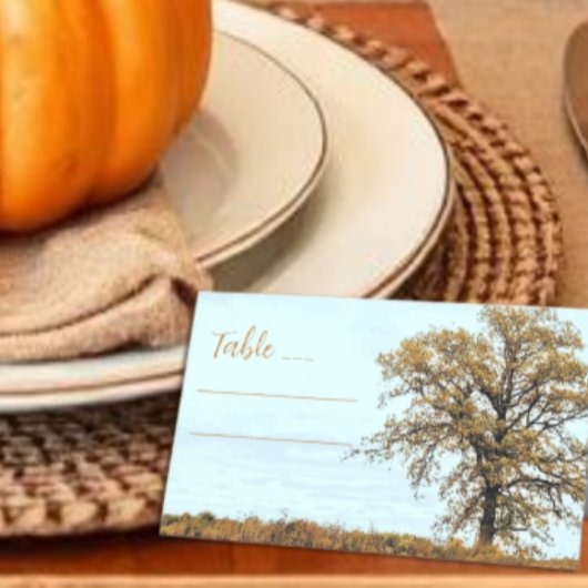 Rustikale Eichenhochzeit im Herbst Platzkarte