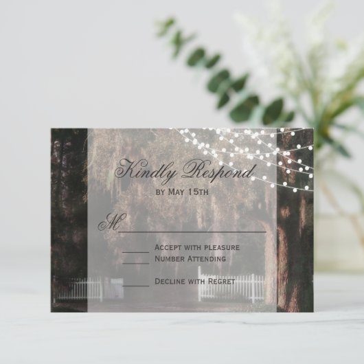 Rustikale Eichenholzkarten RSVP Karte (Stehend Vorderseite)