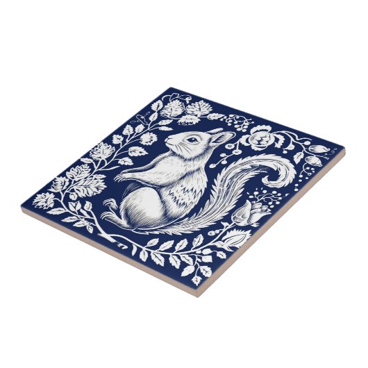 Rustikale Eichhörnchen-Keramik Fliese (Seite)