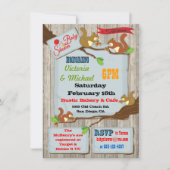 Rustikale Eichhörnchen Twins Baby Shower Einladung (Vorderseite)