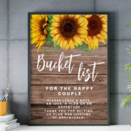 Rustikale Eimerliste Hochzeitsschild Sonnenblumen Poster
