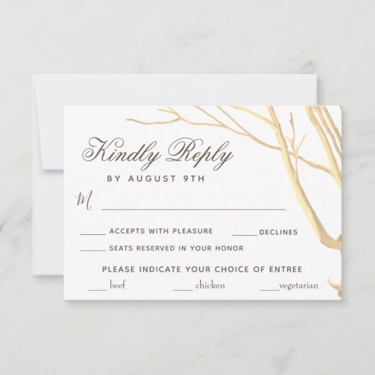 Rustikale einfache Baum-Hochzeitsmenü-Wahl RSVP-Ka RSVP Karte (Vorderseite)