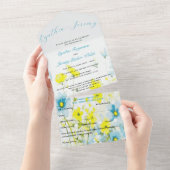 Rustikale, einfache, blaue Pfoten Wasserfarbe All In One Einladung (Abreißtisch)