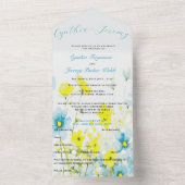 Rustikale, einfache, blaue Pfoten Wasserfarbe All In One Einladung (Innen)