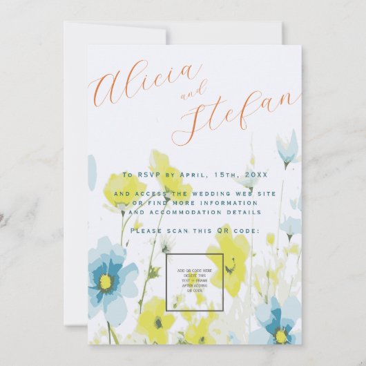 Rustikale, einfache, blaue Pfoten Wasserfarbe Einladung (Rückseite)