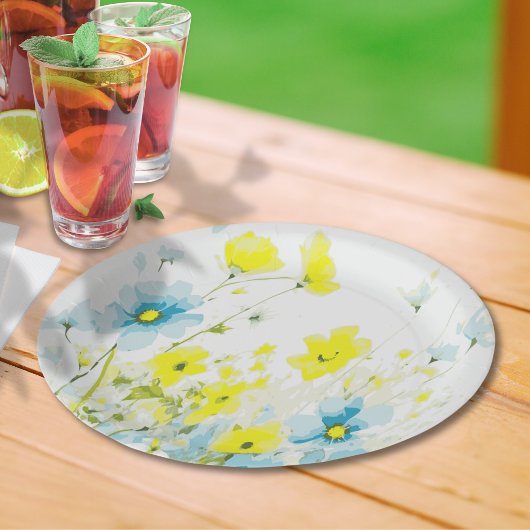 Rustikale, einfache, blaue Pfoten Wasserfarbe Pappteller