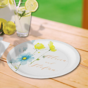 Rustikale, einfache, blaue Pfoten Wasserfarbe Pappteller