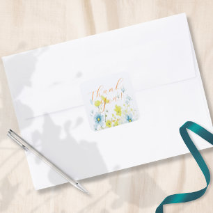 Rustikale, einfache, blaue Pfoten Wasserfarbe Quadratischer Aufkleber