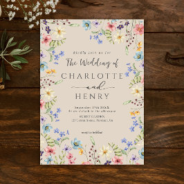 Rustikale einfache Botanische Wildblume Hochzeit Einladung
