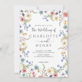 Rustikale, einfache botanische Wildblume White Wed Einladung (Vorderseite)