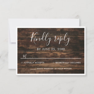 Rustikale einfache elegante Barn-Holz-Hochzeit  RSVP Karte