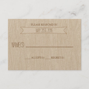Rustikale Einfache Hochzeitskarte aus Holz RSVP Karte