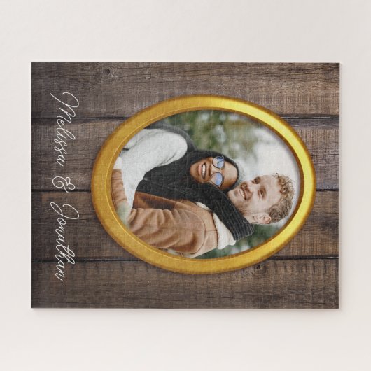 Rustikale einfache Holz-Golden Rahmen hinzufügen F Puzzle (Horizontal)