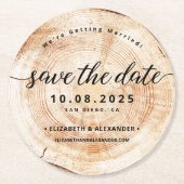 Rustikale, einfache Holzställe-Hochzeit retten das Runder Pappuntersetzer (Vorderseite)