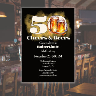 Rustikale einfache Vintage Cheers & Beers 50. Gebu Einladung