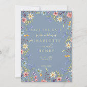 Rustikale einfache Wildblume Dusty Blue Wedding Save The Date (Vorderseite)