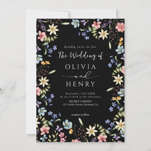 Rustikale Einfache Wildblume QR Code Hochzeit Einladung (Vorderseite)