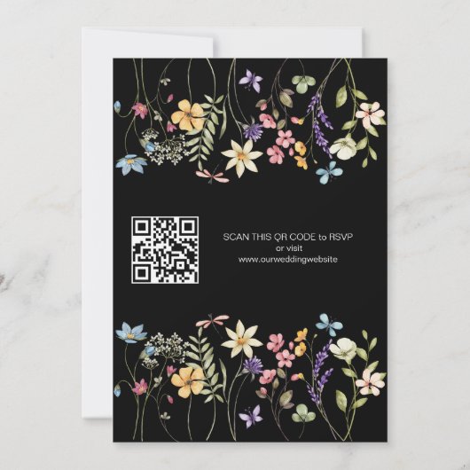 Rustikale Einfache Wildblume QR Code Hochzeit Einladung (Rückseite)