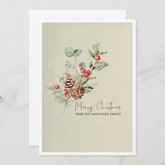 Rustikale Einfache Winter Botanische Weihnachtskar (Vorne/Hinten)