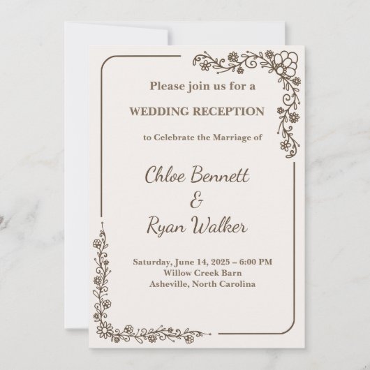 Rustikale, einfarbige Hochzeitsempfehlung Einladung (Vorderseite)