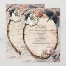 Rustikale Einladung der weißen Birke und Hummingbi