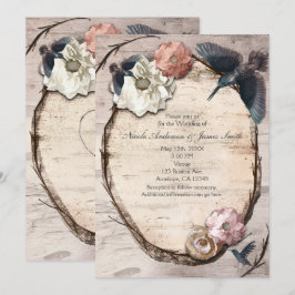 Rustikale Einladung der weißen Birke und Hummingbi