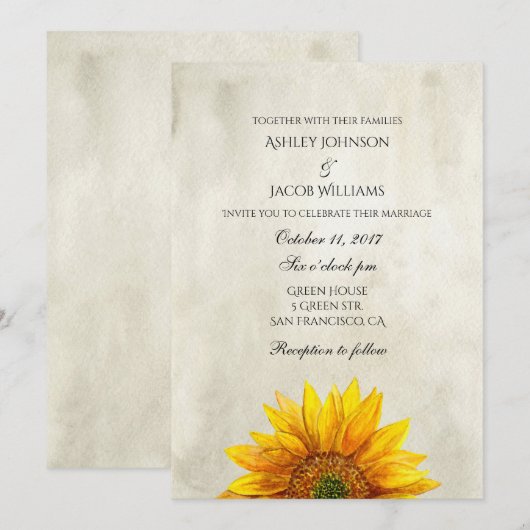Rustikale Einladung Sonnenblume Hochzeit einladen (Vorne/Hinten)