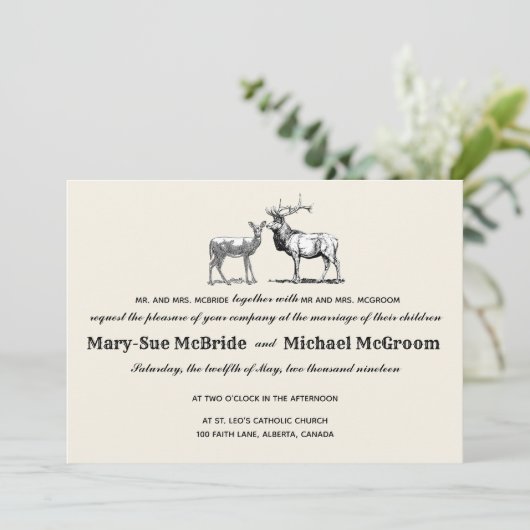 Rustikale Einladung von Hirschen (Stehend Vorderseite)