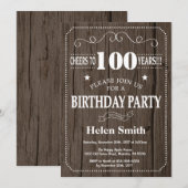 Rustikale Einladung zum 100. Geburtstag (Vorne/Hinten)