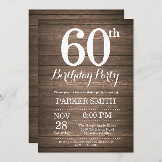 Rustikale Einladung zum 60. Geburtstag (Vorne/Hinten)