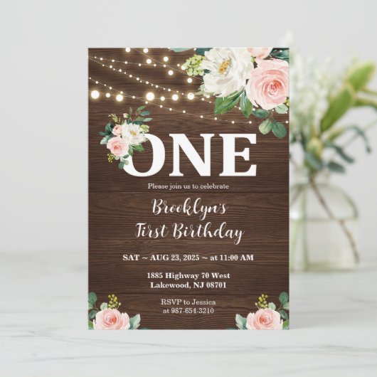 Rustikale Einladung zum ersten Geburtstag (Stehend Vorderseite)