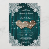 Rustikale Einladung zur Hochzeit aus Aquamarinem H (Vorne/Hinten)