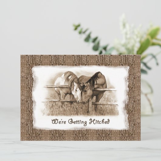 Rustikale Einladung zur Hochzeit: Hitze: Pferde (Stehend Vorderseite)